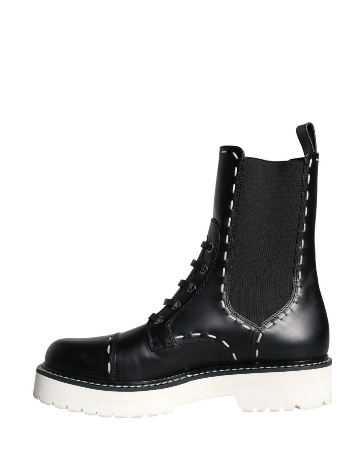 Dolce & Gabbana Black Leather Combat Mid Calf Boots Shoes Boots