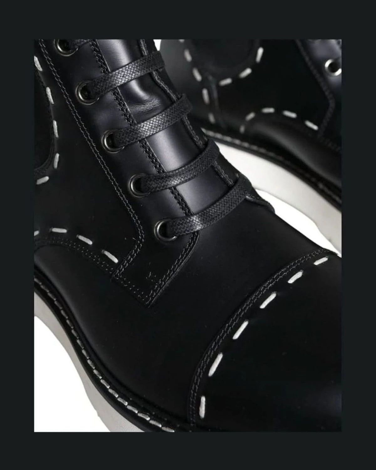 Dolce & Gabbana Black Leather Combat Mid Calf Boots Shoes Boots
