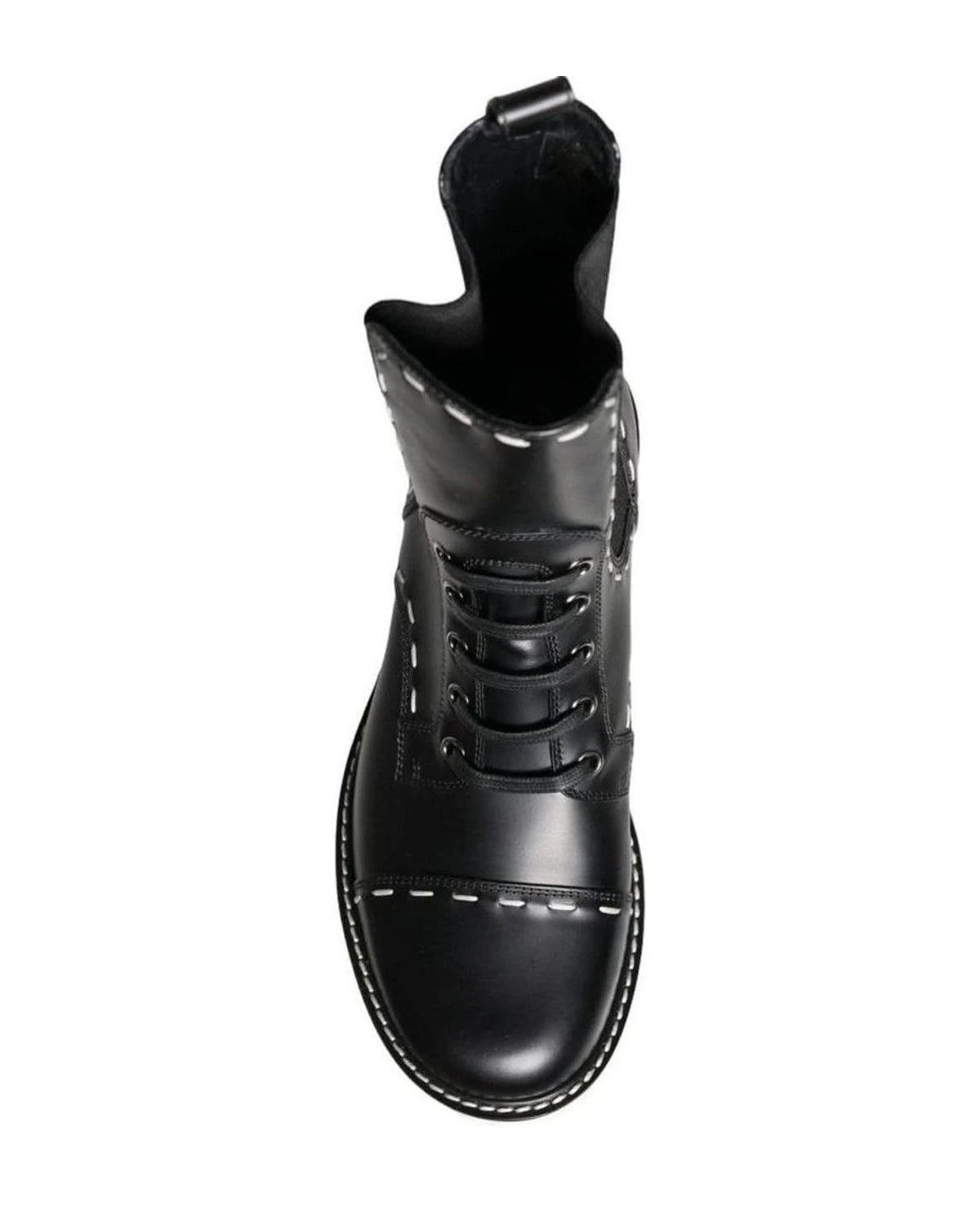 Dolce & Gabbana Black Leather Combat Mid Calf Boots Shoes Boots