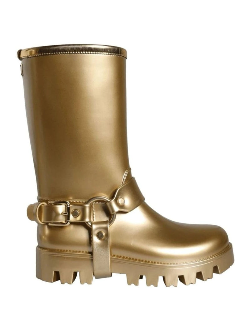 Dolce & Gabbana Gold Metallic Rubber Pvc Rain Boots Shoes Boots