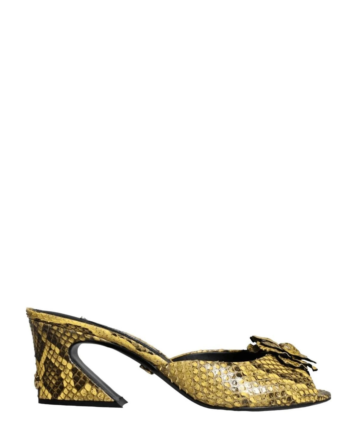 Dolce & Gabbana Yellow Leather Block Heels Slides Shoes Heels