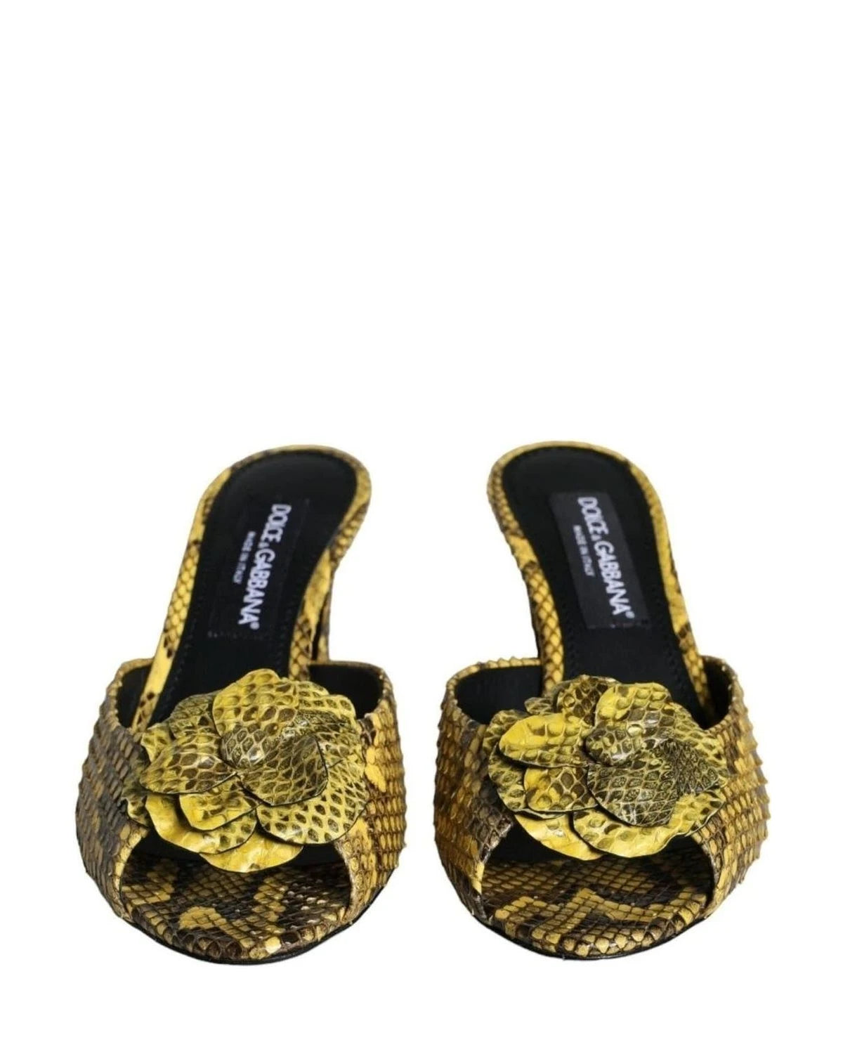 Dolce & Gabbana Yellow Leather Block Heels Slides Shoes Heels