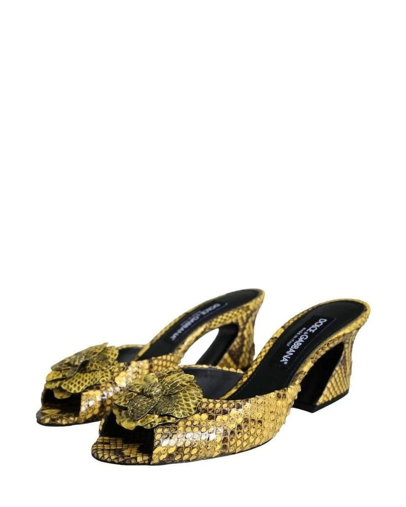Dolce & Gabbana Yellow Leather Block Heels Slides Shoes Heels