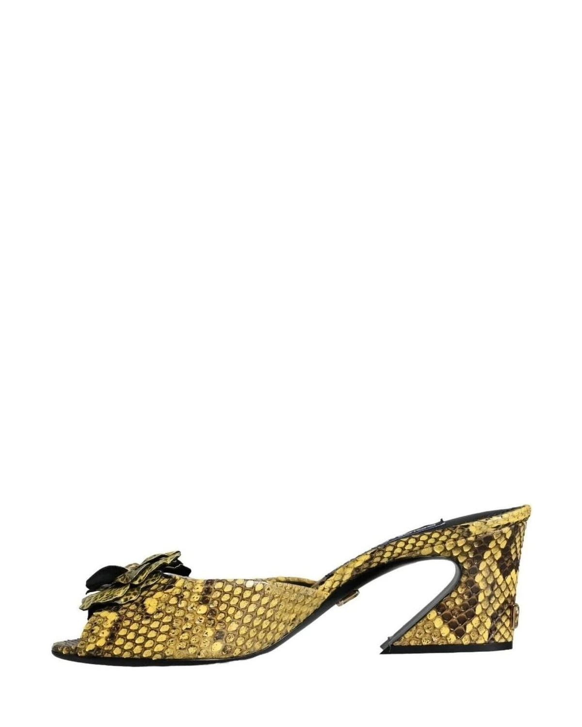 Dolce & Gabbana Yellow Leather Block Heels Slides Shoes Heels