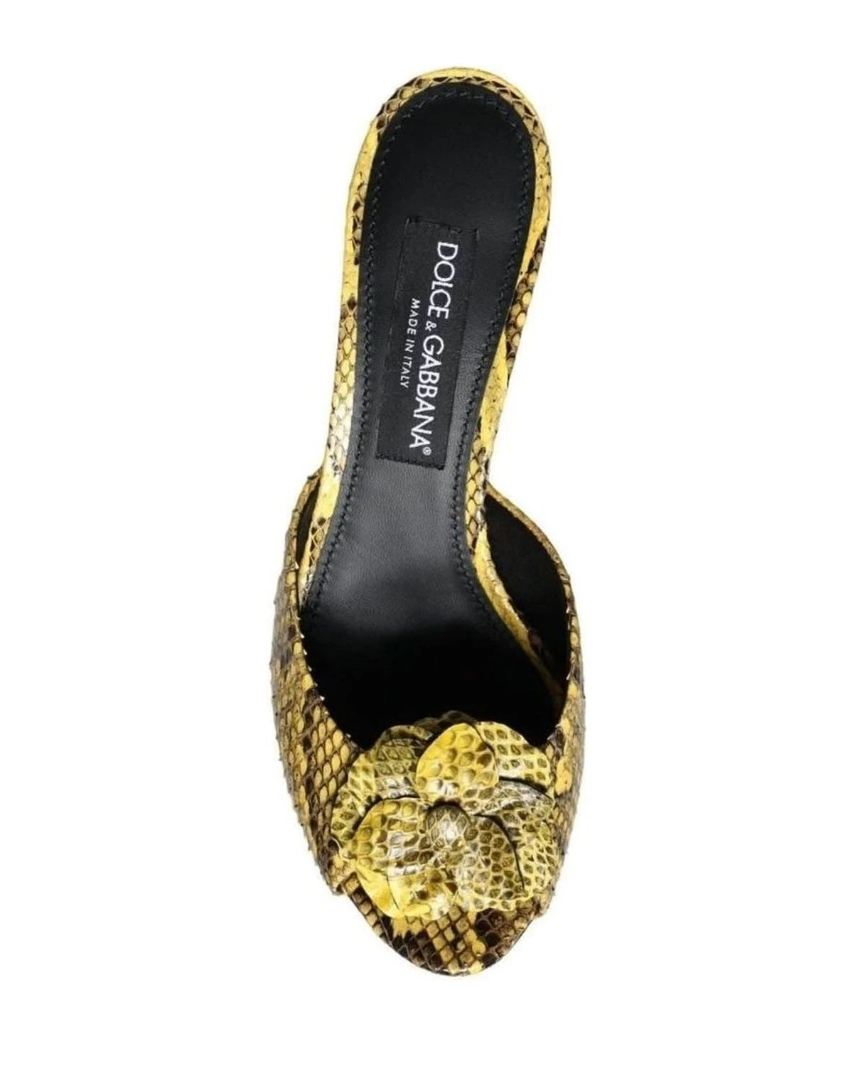 Dolce & Gabbana Yellow Leather Block Heels Slides Shoes Heels