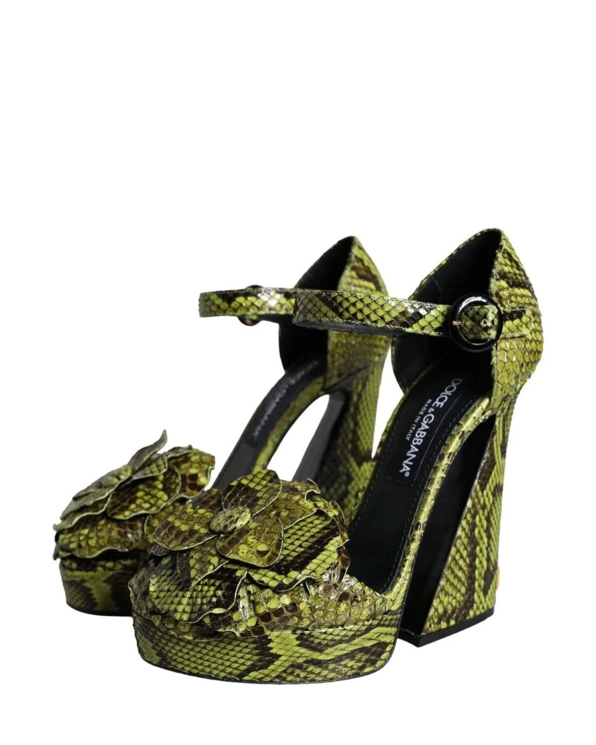 Dolce & Gabbana Green Exotic Leather Ankle Strap Heels Sandals Shoes Heels