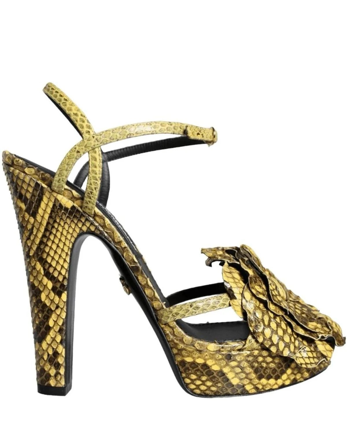 Dolce & Gabbana Yellow Exotic Leather Ankle Strap Heels Sandals Shoes Heels