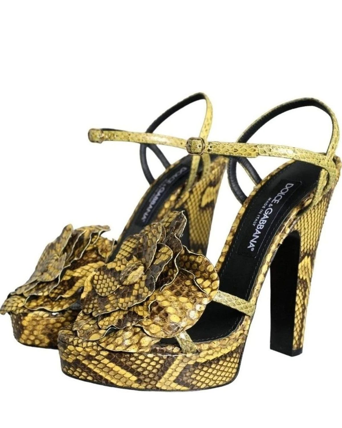 Dolce & Gabbana Yellow Exotic Leather Ankle Strap Heels Sandals Shoes Heels