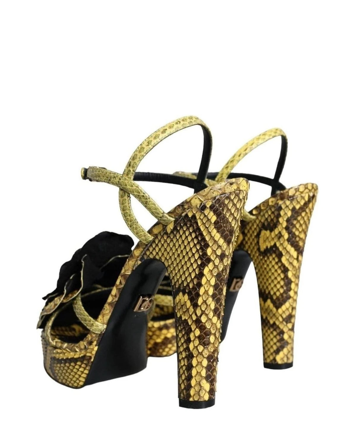 Dolce & Gabbana Yellow Exotic Leather Ankle Strap Heels Sandals Shoes Heels