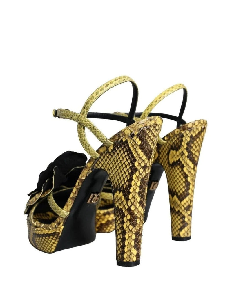 Dolce & Gabbana Yellow Exotic Leather Ankle Strap Heels Sandals Shoes Heels