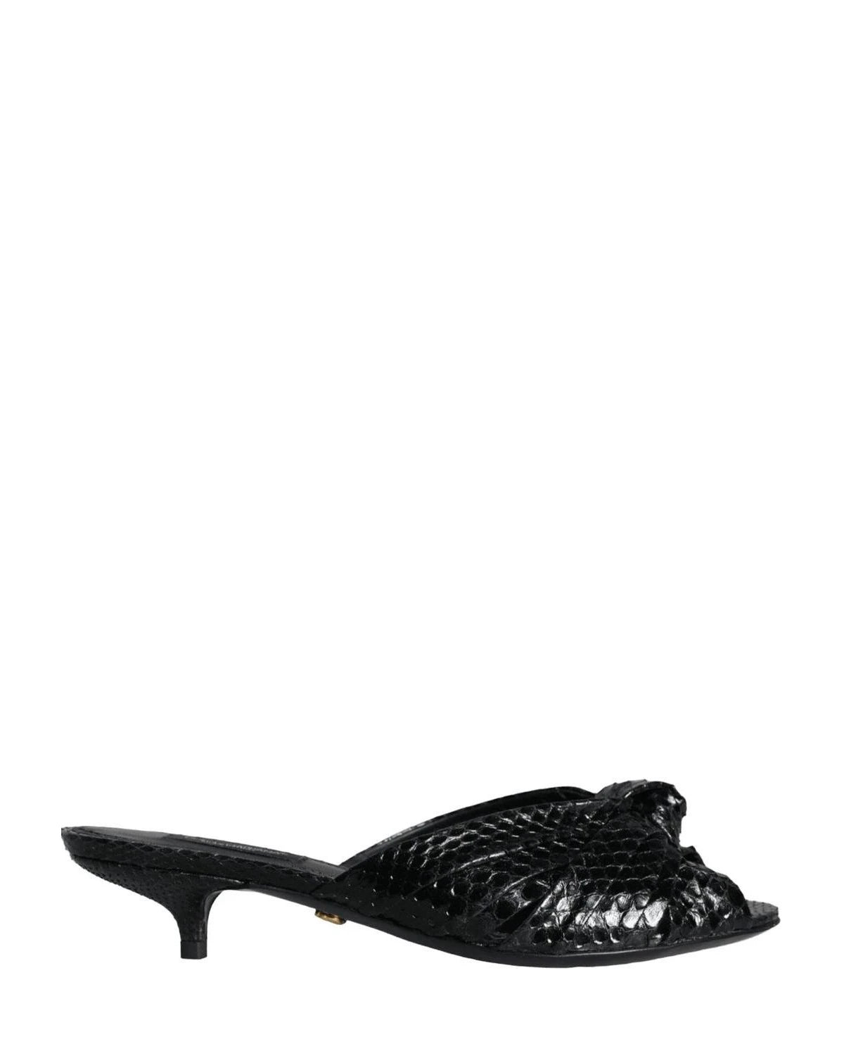 Dolce & Gabbana Black Leather Heels Slides Sandals Shoes Heels