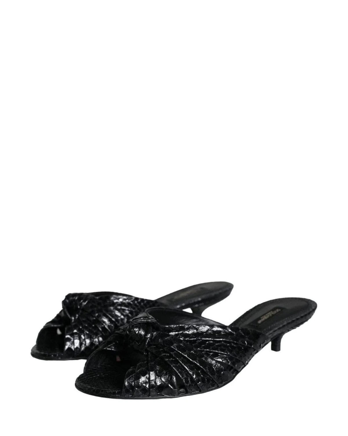 Dolce & Gabbana Black Leather Heels Slides Sandals Shoes Heels