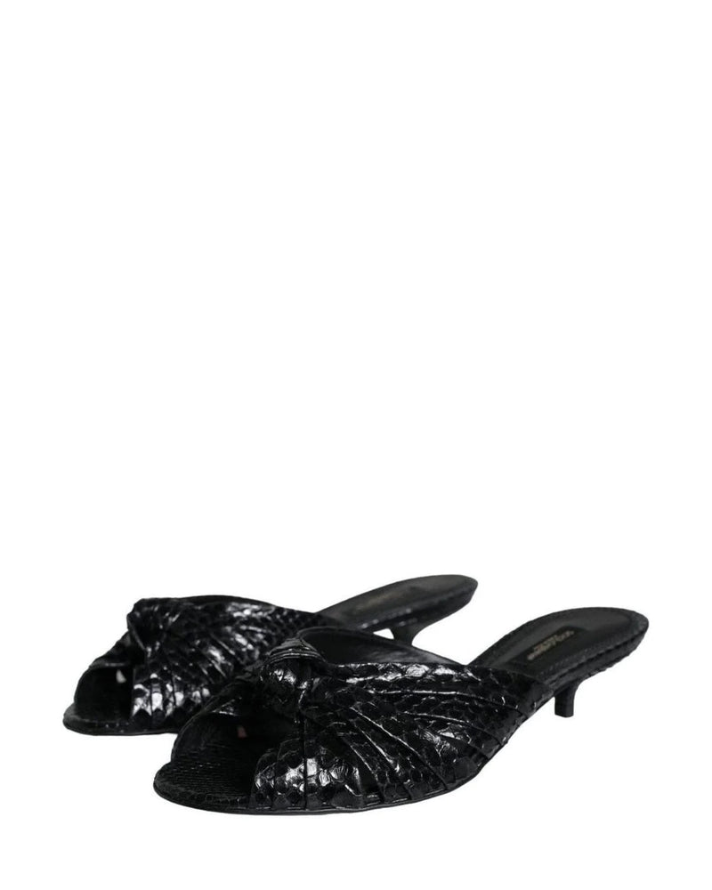 Dolce & Gabbana Black Leather Heels Slides Sandals Shoes Heels