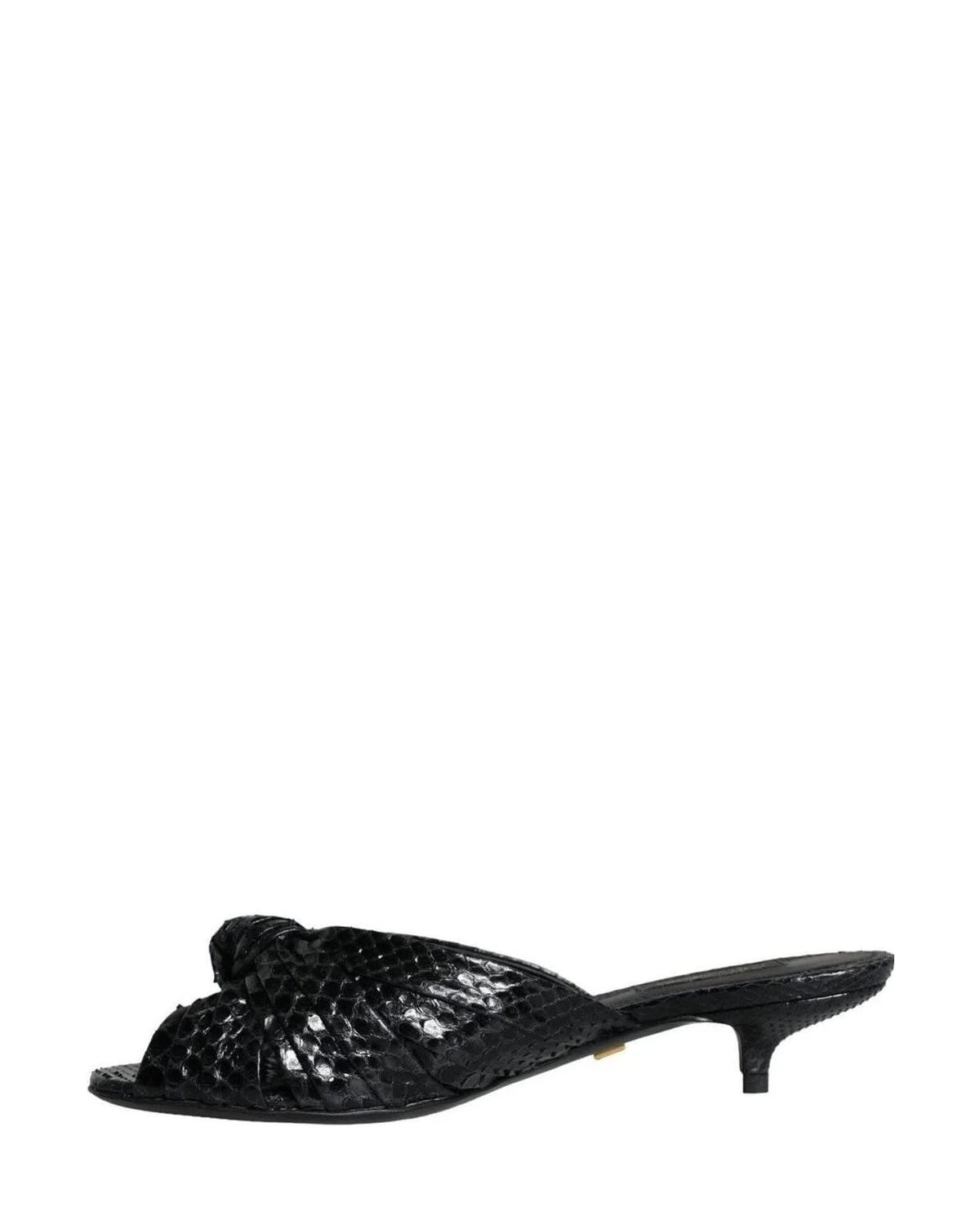 Dolce & Gabbana Black Leather Heels Slides Sandals Shoes Heels
