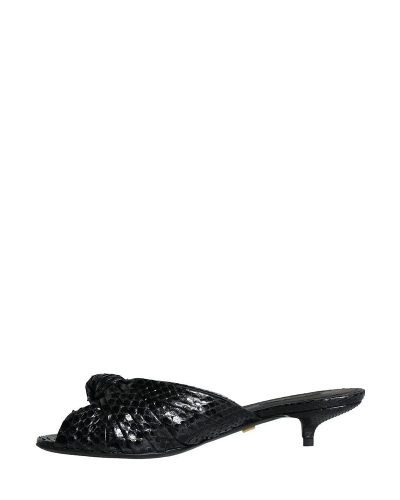 Dolce & Gabbana Black Leather Heels Slides Sandals Shoes Heels