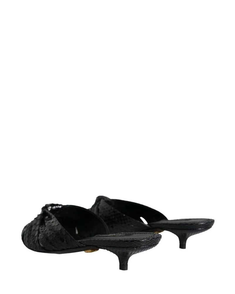 Dolce & Gabbana Black Leather Heels Slides Sandals Shoes Heels