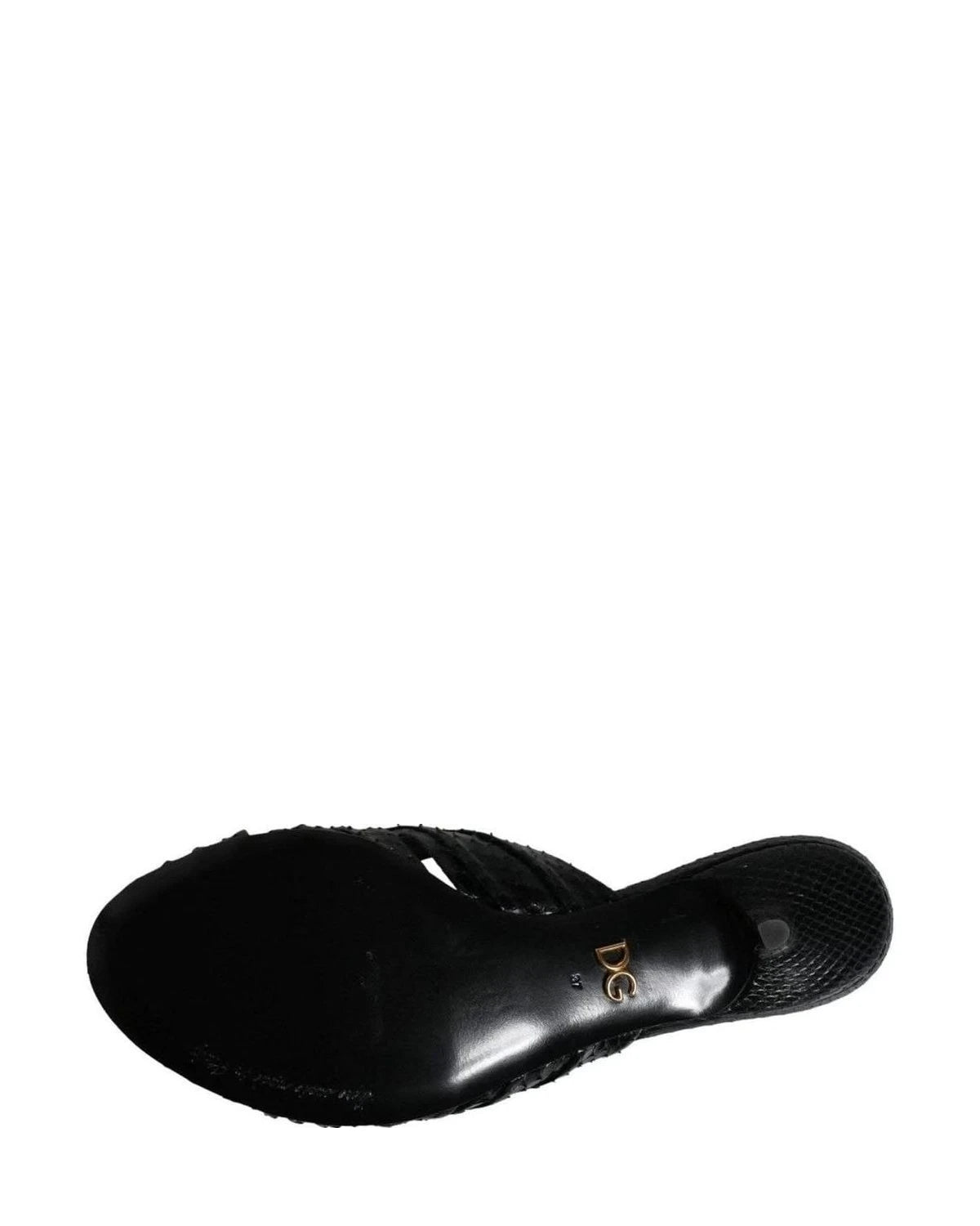 Dolce & Gabbana Black Leather Heels Slides Sandals Shoes Heels