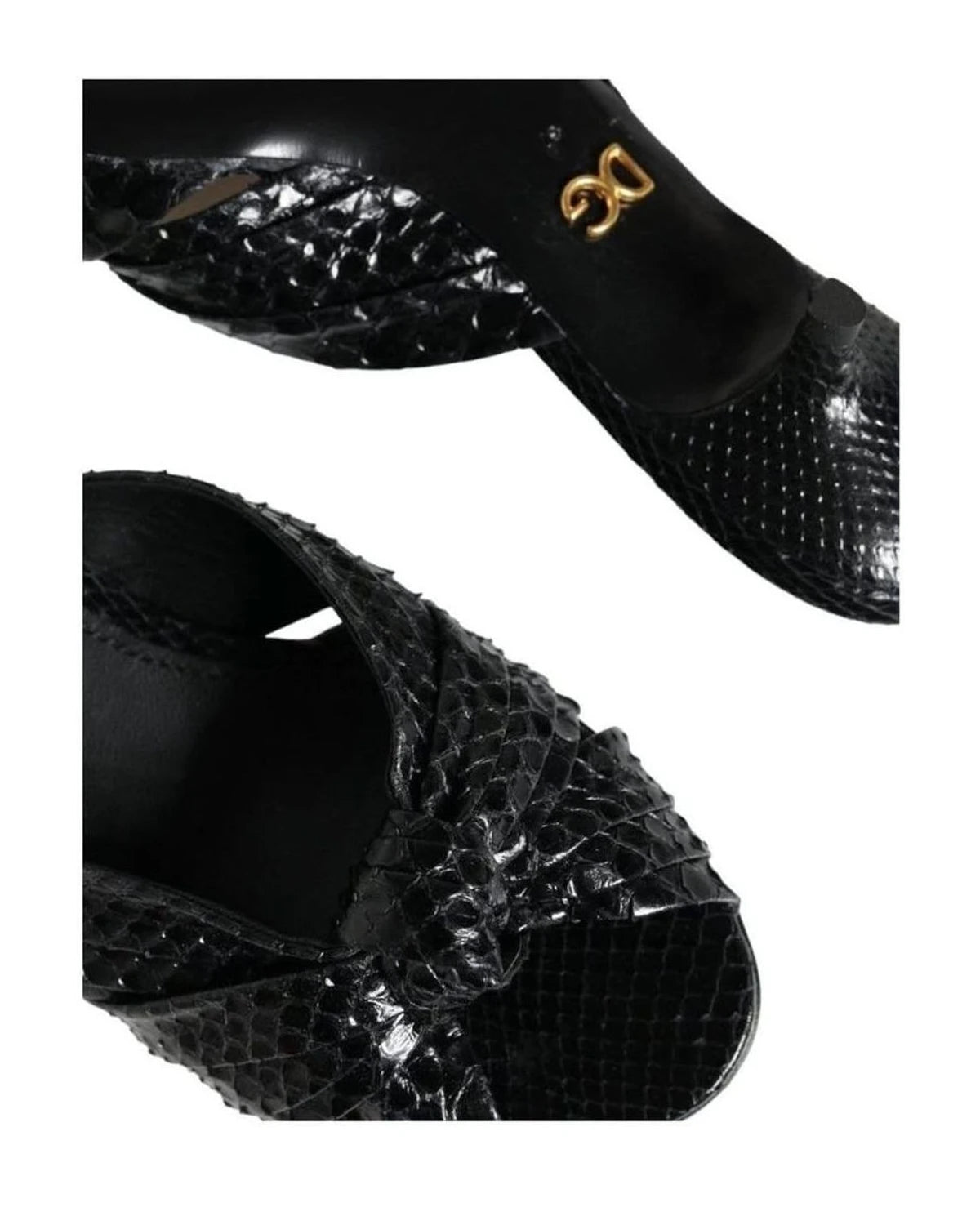Dolce & Gabbana Black Leather Heels Slides Sandals Shoes Heels