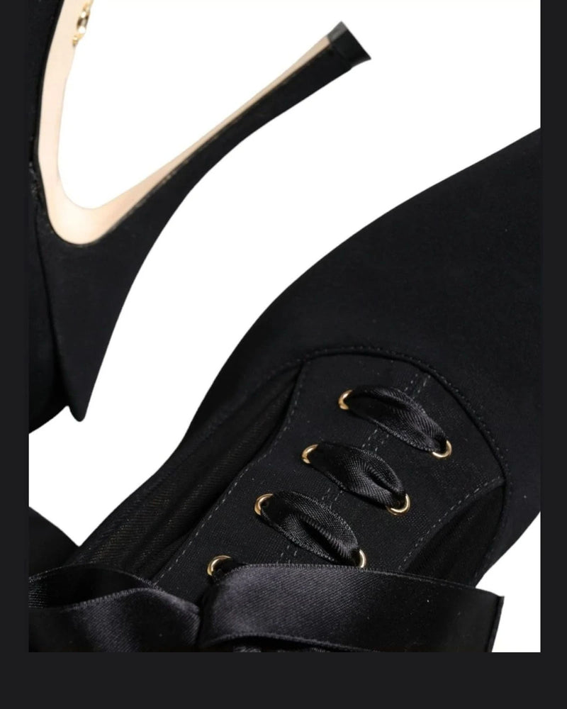 Dolce & Gabbana Black Stiletto Heels Mid Calf Boots Shoes Boots
