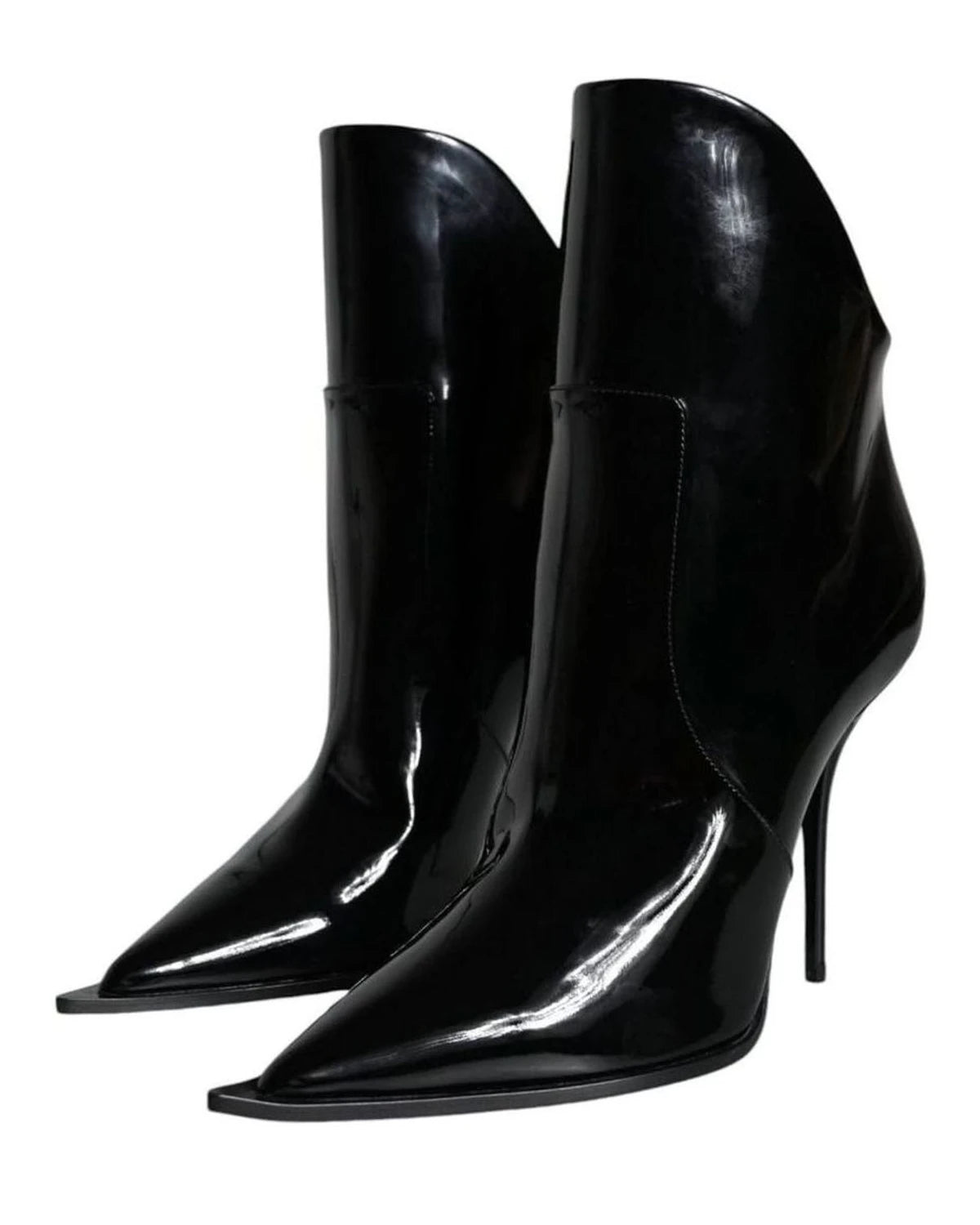 Dolce & Gabbana Black Patent Leather Pointed Ankle Boots Shoes Boots