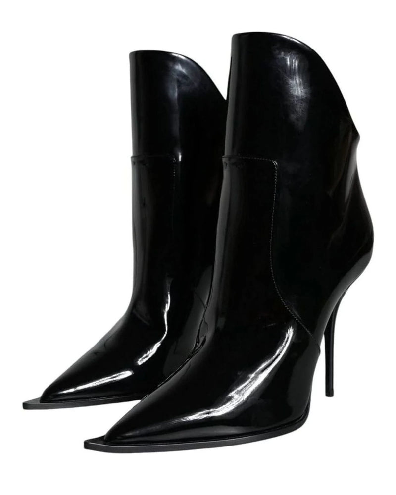 Dolce & Gabbana Black Patent Leather Pointed Ankle Boots Shoes Boots