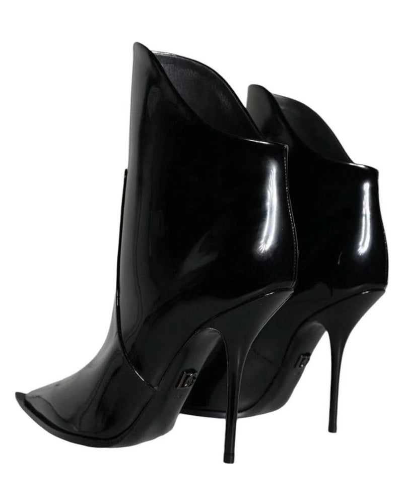 Dolce & Gabbana Black Patent Leather Pointed Ankle Boots Shoes Boots