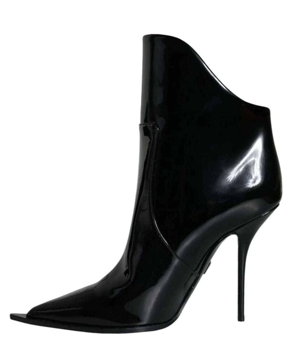 Dolce & Gabbana Black Patent Leather Pointed Ankle Boots Shoes Boots