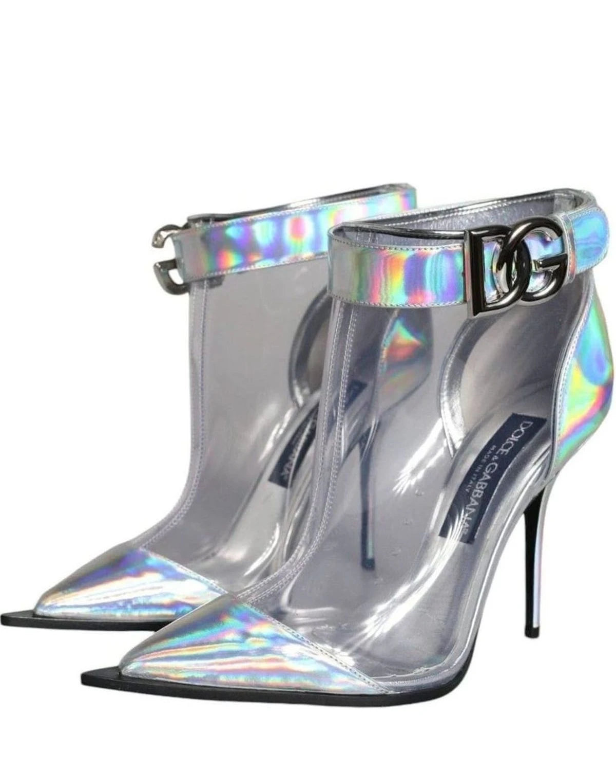 Dolce & Gabbana Silver Iridescent Pvc Pointed Short Boots Shoes Boots