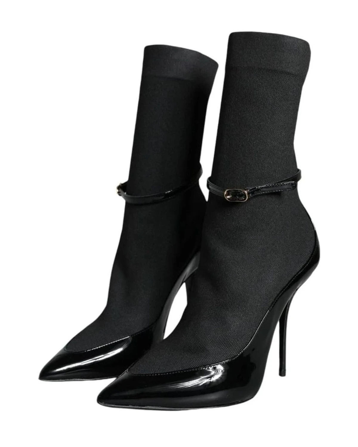 Dolce & Gabbana Black Leather Stilettos Booties Socks Shoes Boots