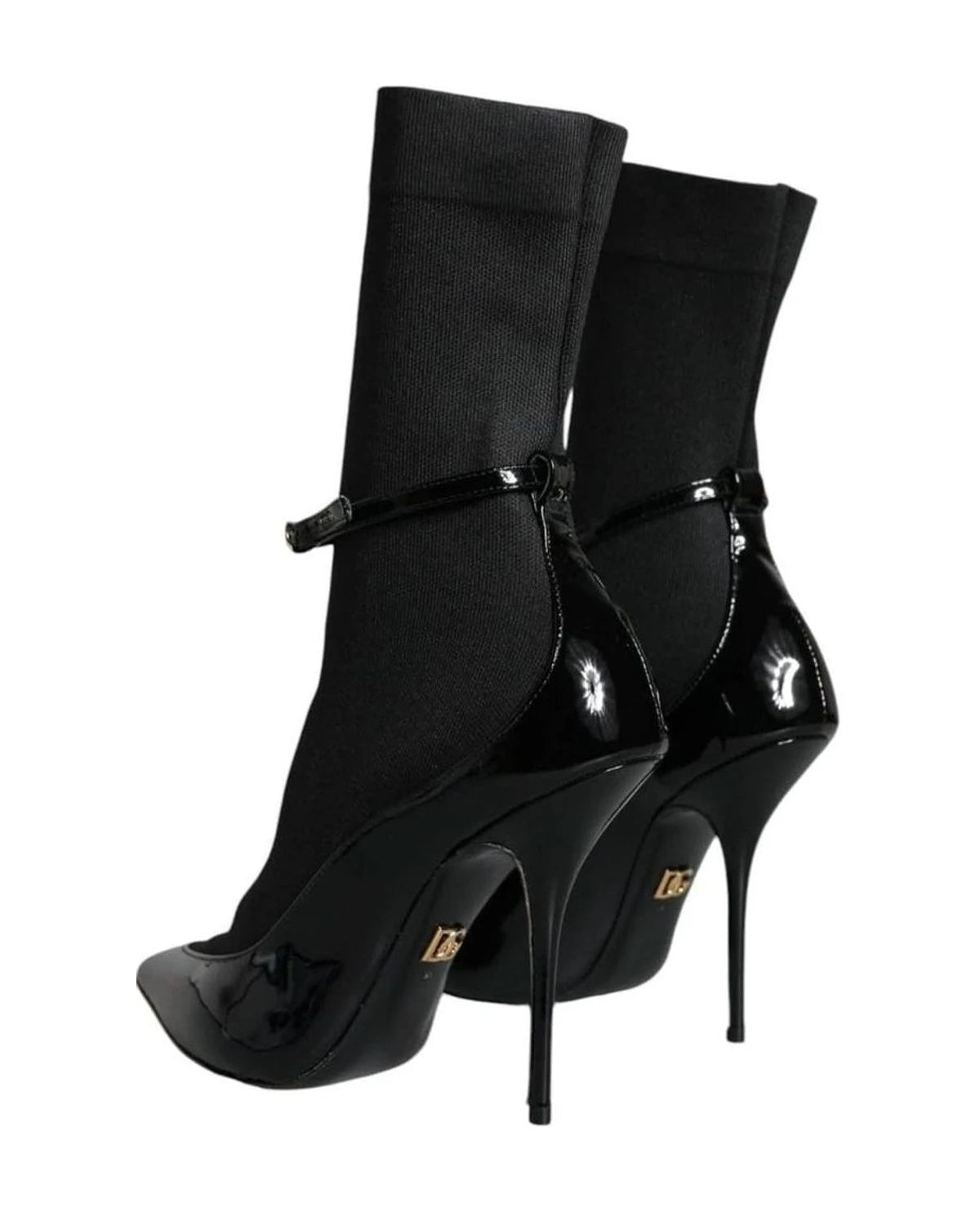 Dolce & Gabbana Black Leather Stilettos Booties Socks Shoes Boots