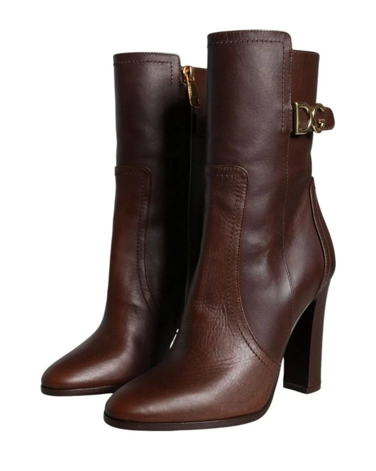 Dolce & Gabbana Brown Leather Heels Mid Calf Boots Shoes Boots