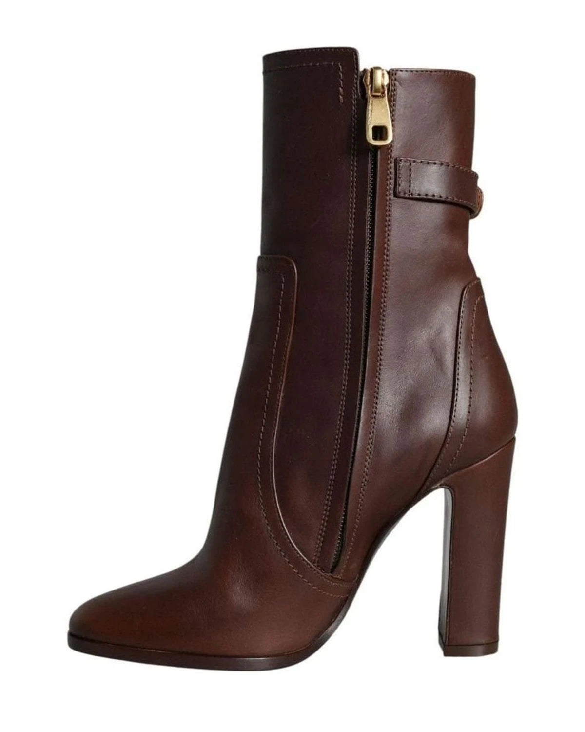 Dolce & Gabbana Brown Leather Heels Mid Calf Boots Shoes Boots
