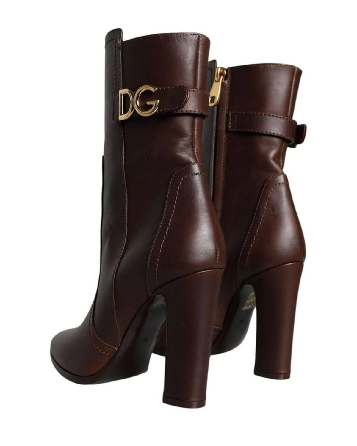 Dolce & Gabbana Brown Leather Heels Mid Calf Boots Shoes Boots