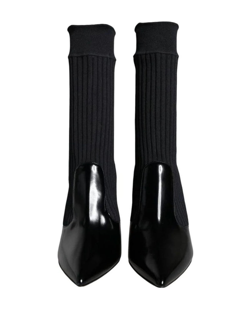 Dolce & Gabbana Black Stretch Stilettos Booties Socks Shoes Boots