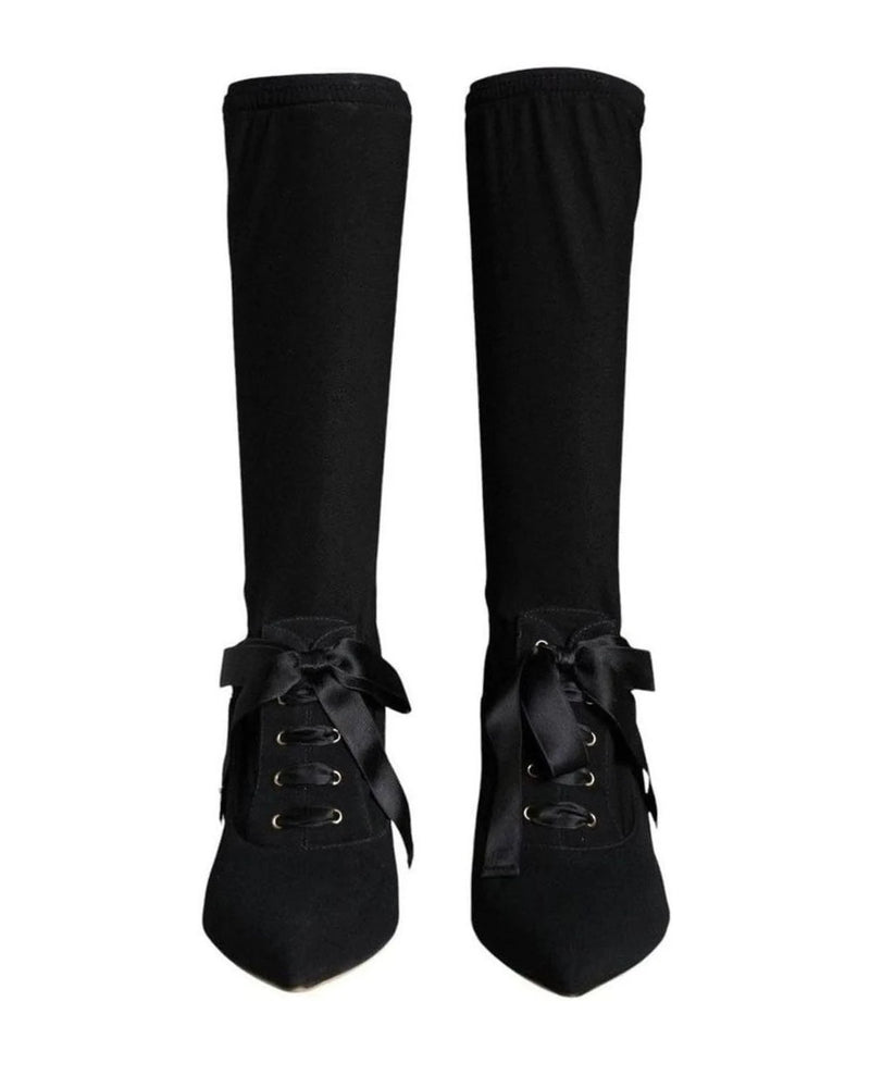 Dolce & Gabbana Black Stiletto Heels Mid Calf Boots Shoes Boots