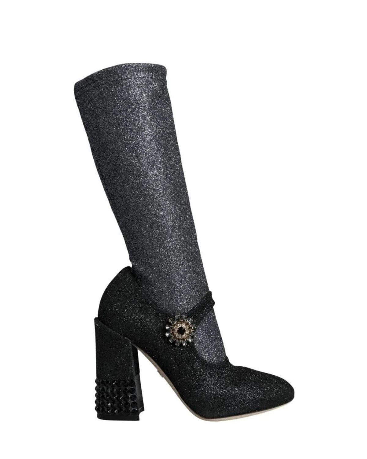 Dolce & Gabbana Black Crystal Mary Janes Booties Shoes Boots