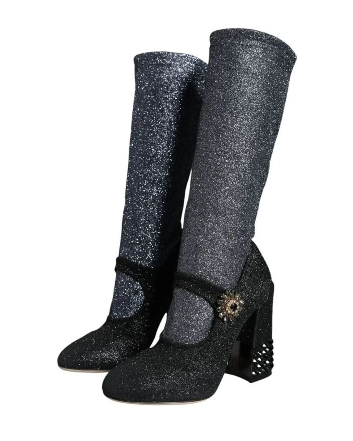 Dolce & Gabbana Black Crystal Mary Janes Booties Shoes Boots