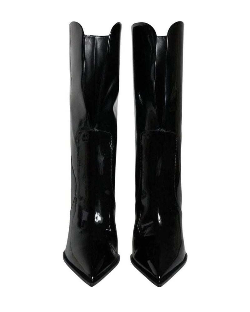 Dolce & Gabbana Black Patent Leather Mid Calf Boots Shoes Boots