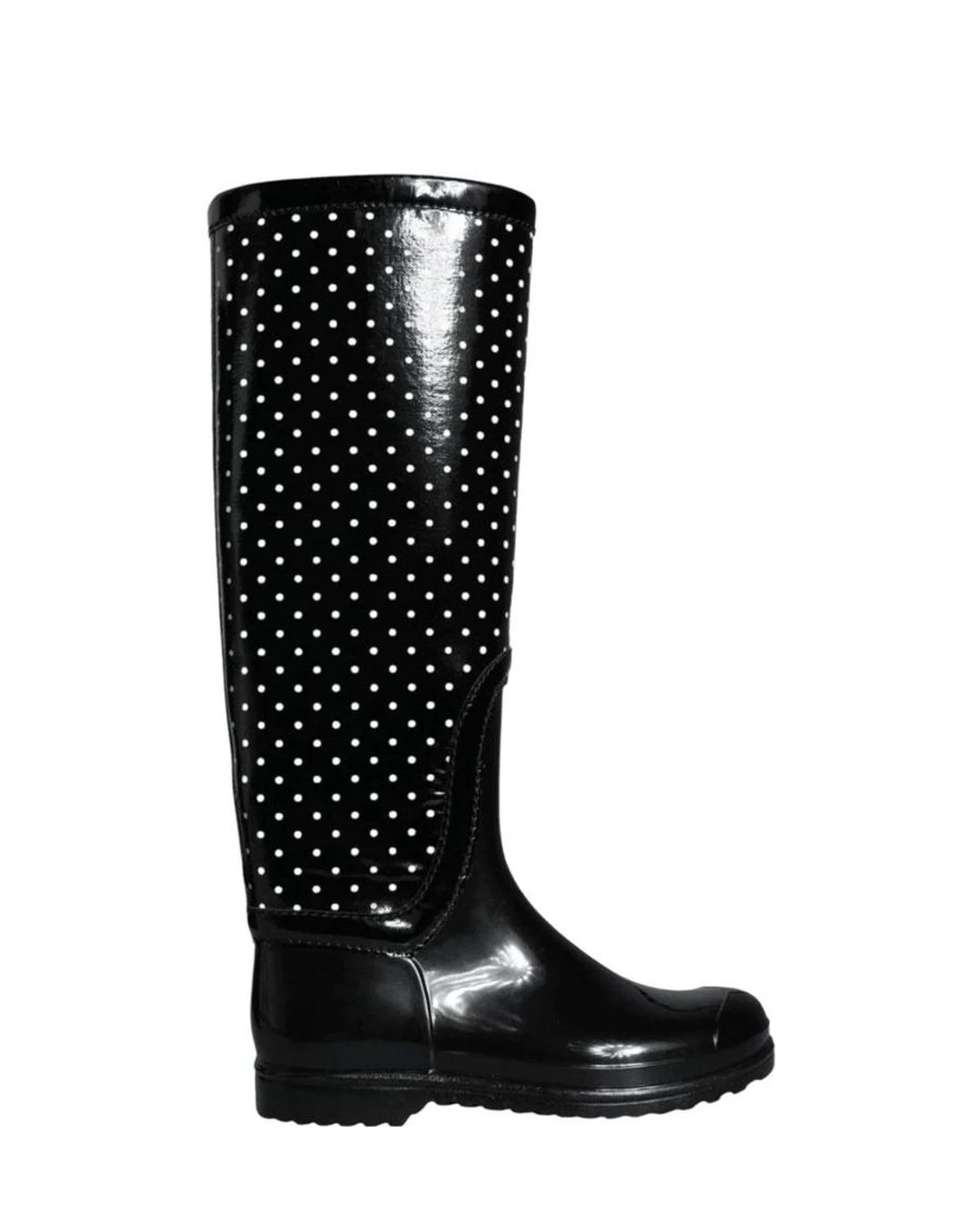 Dolce & Gabbana Black Polka Dot Rubber Knee High Boots Shoes Boots