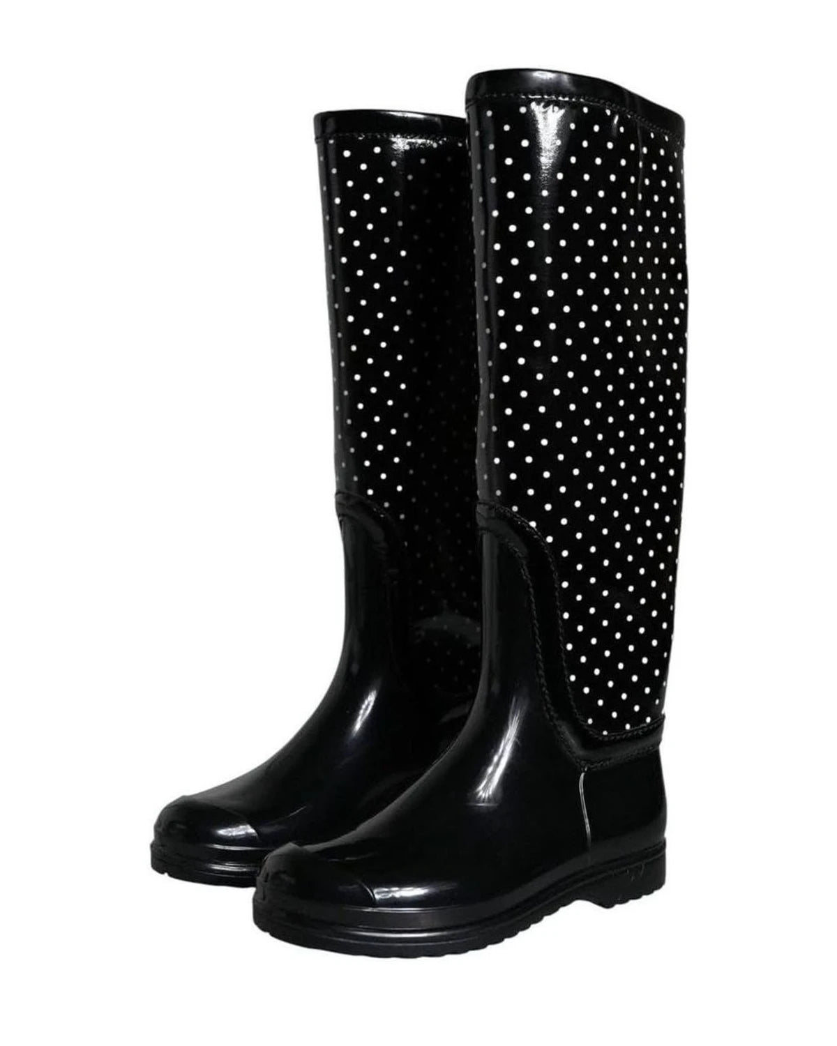 Dolce & Gabbana Black Polka Dot Rubber Knee High Boots Shoes Boots