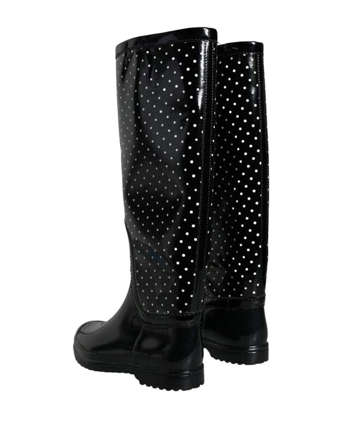 Dolce & Gabbana Black Polka Dot Rubber Knee High Boots Shoes Boots