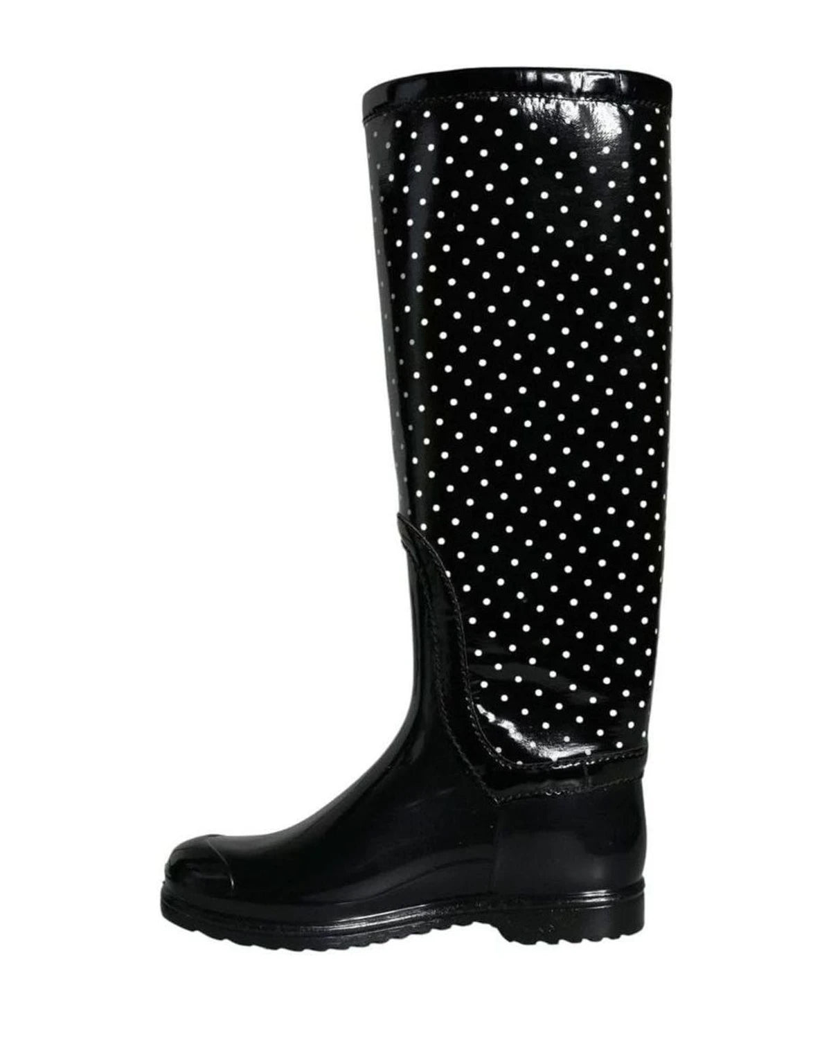Dolce & Gabbana Black Polka Dot Rubber Knee High Boots Shoes Boots