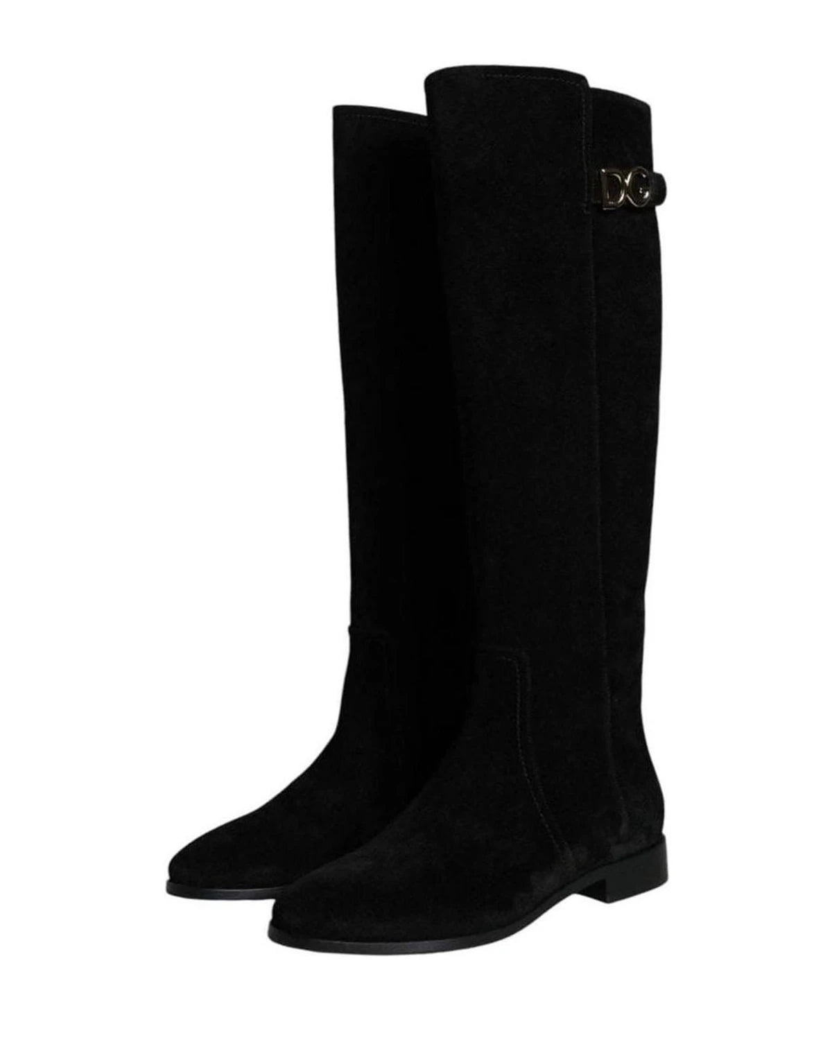 Dolce & Gabbana Black Suede Leather Knee High Boots Shoes Boots