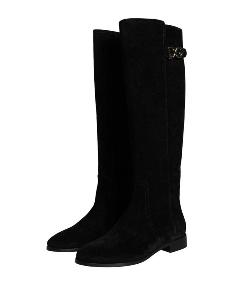 Dolce & Gabbana Black Suede Leather Knee High Boots Shoes Boots