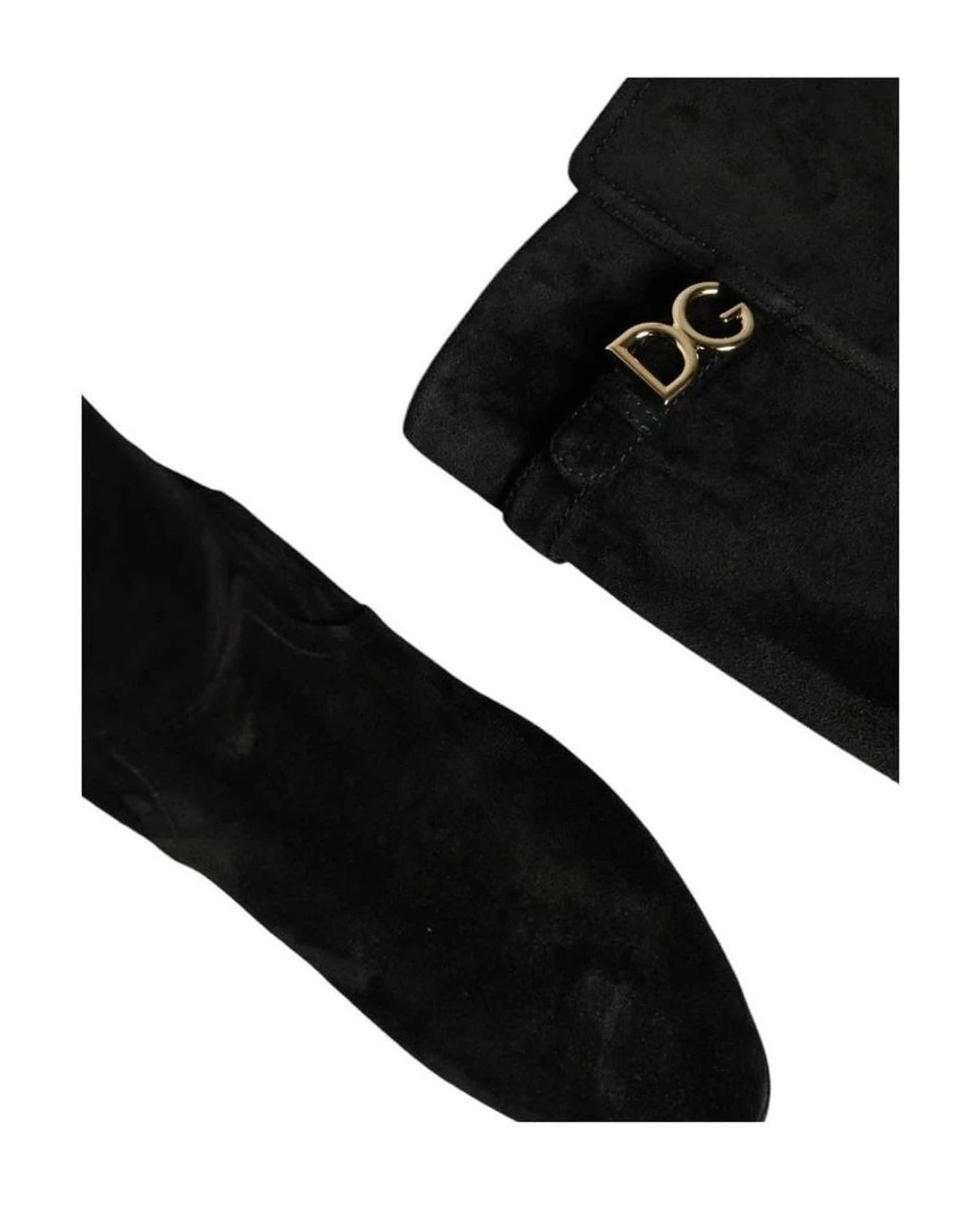 Dolce & Gabbana Black Suede Leather Knee High Boots Shoes Boots