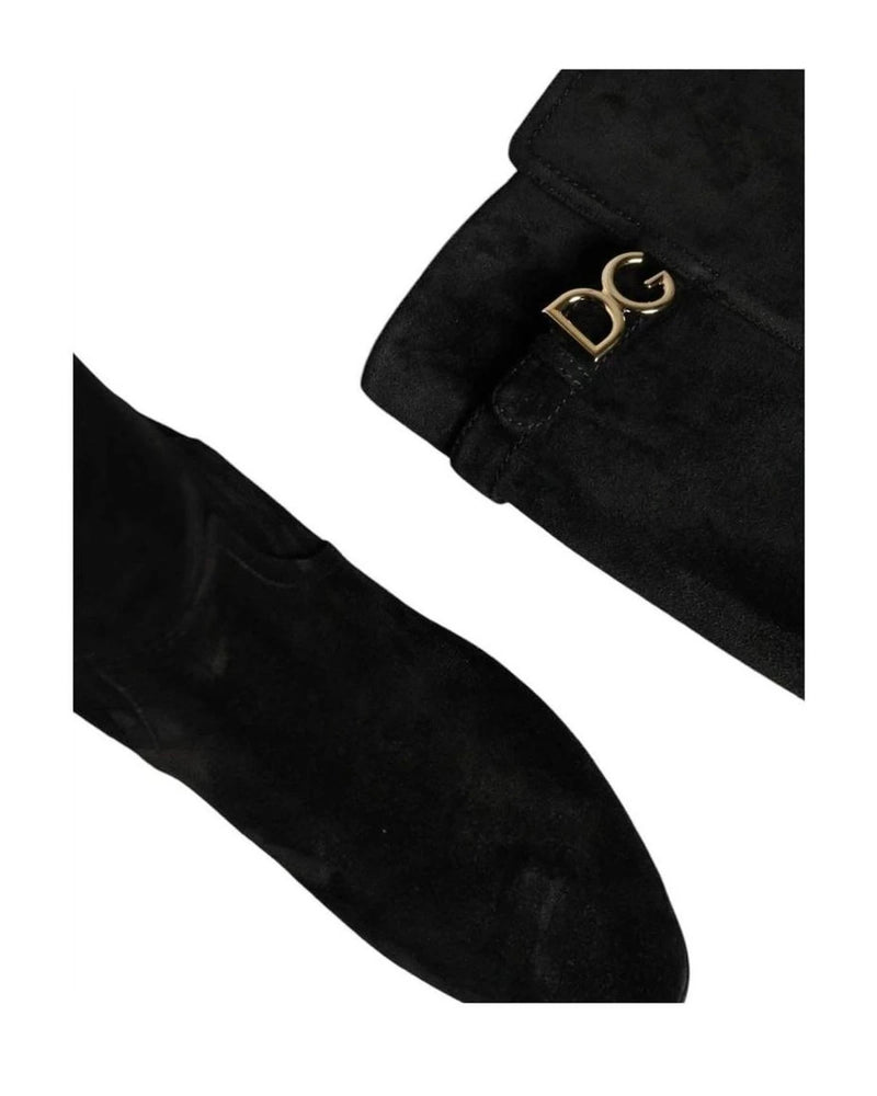 Dolce & Gabbana Black Suede Leather Knee High Boots Shoes Boots