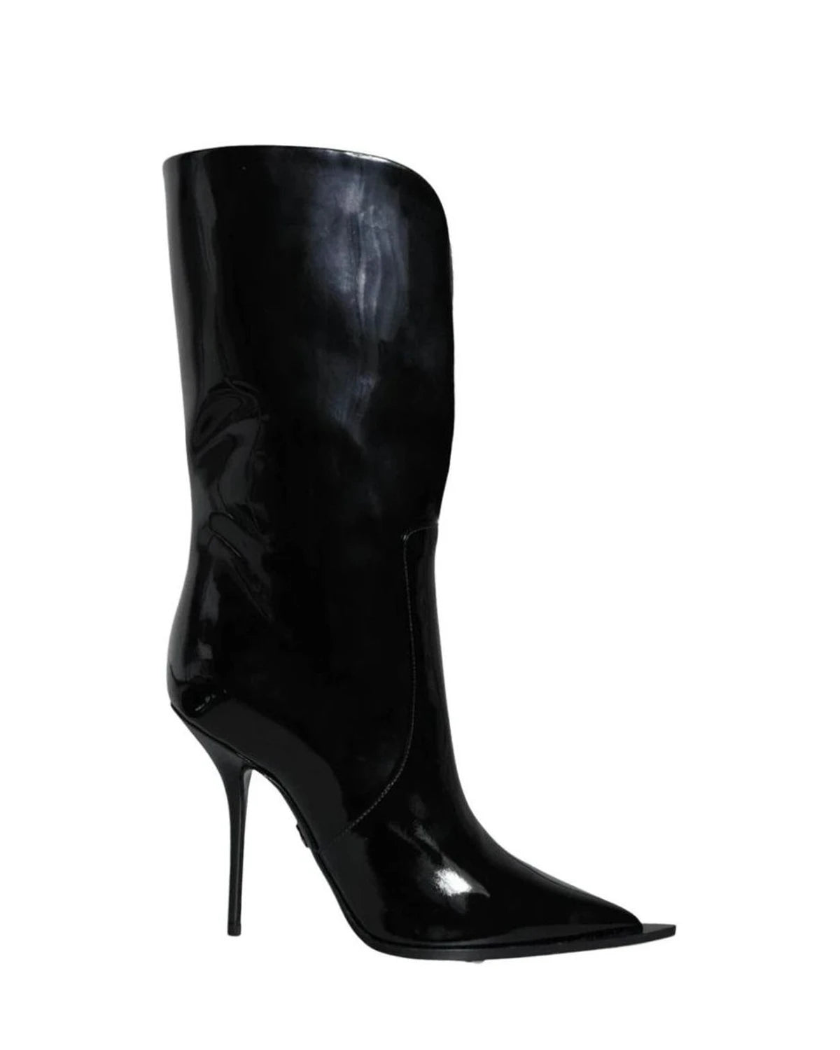 Dolce & Gabbana Black Patent Leather Mid Calf Boots Shoes Boots