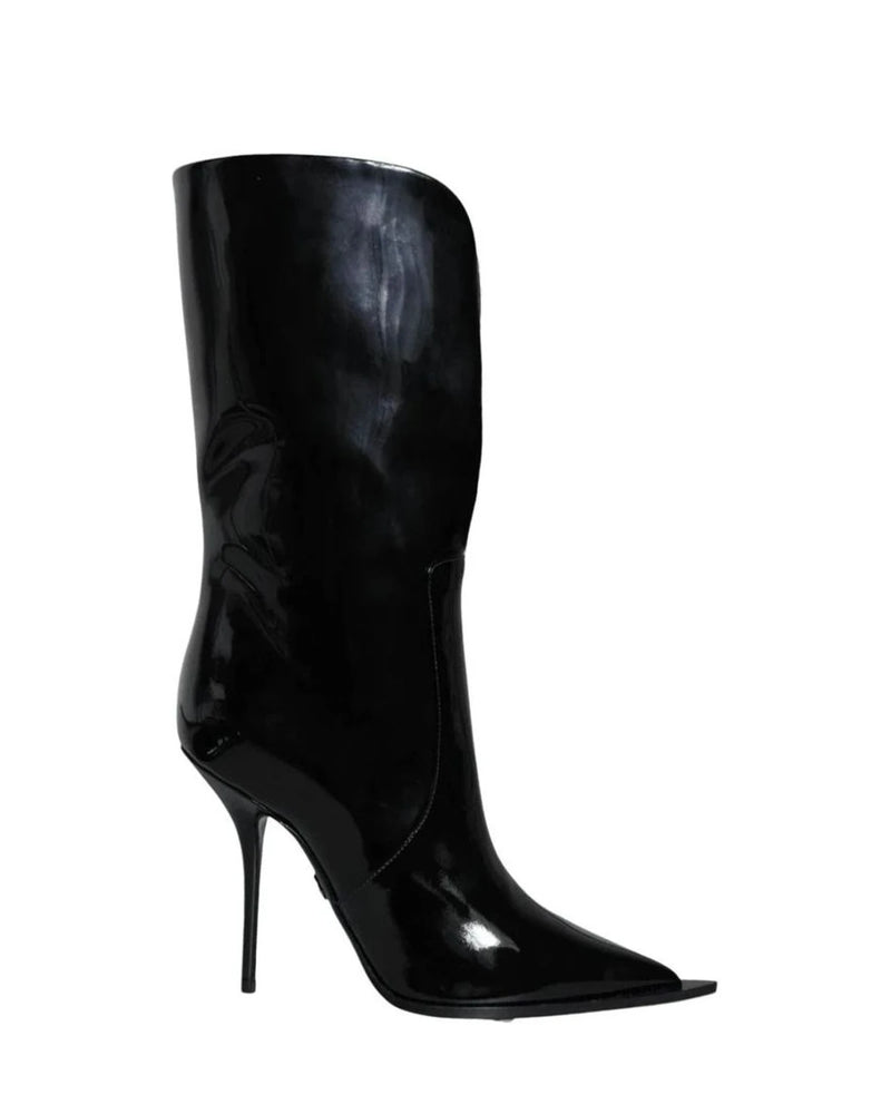 Dolce & Gabbana Black Patent Leather Mid Calf Boots Shoes Boots
