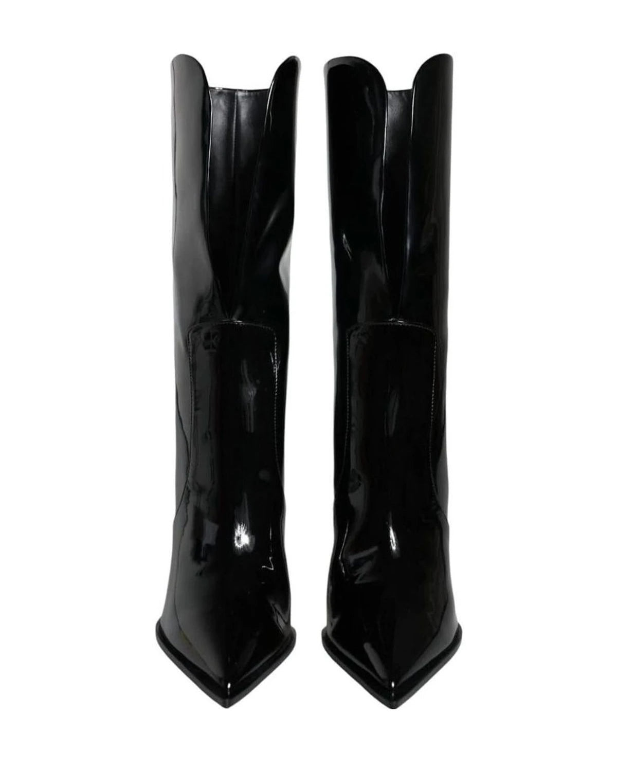 Dolce & Gabbana Black Patent Leather Mid Calf Boots Shoes Boots