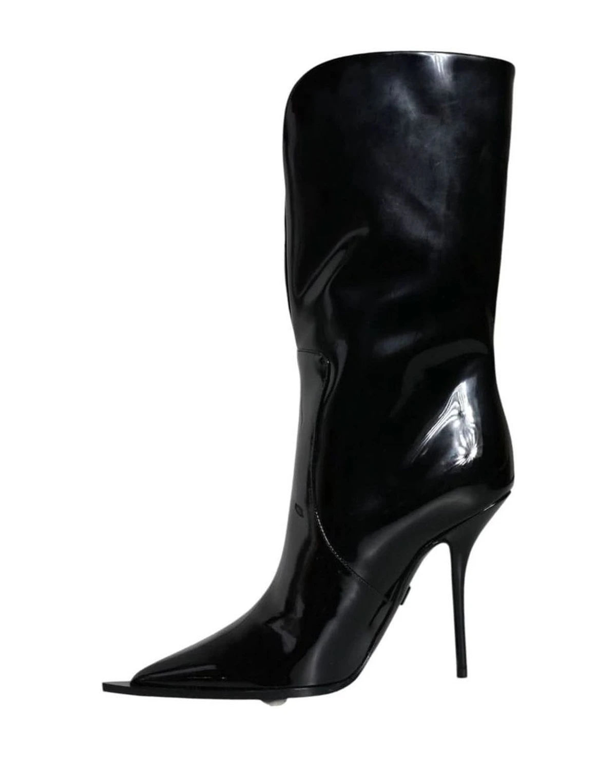 Dolce & Gabbana Black Patent Leather Mid Calf Boots Shoes Boots